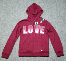 Xersion Hoodie Sweatshirt Girls M 10/11 Burgundy Full Zip Love Graphic Pockets picture