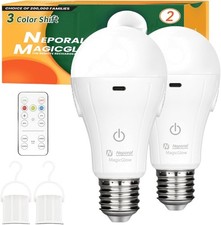 Neporal Rechargeable LED Bulbs 15W – Remote, 3-Color, USB, 2-Pack Emergency picture