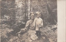 Antique Mother Child Photo Border Collie Pet Dog Puppy Forest RPPC Postcard 12A picture