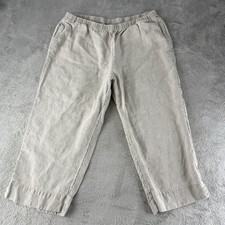 J Jill Pants Womens 2X Beige Linen Cropped Wide Leg Pull On Coastal Beach picture