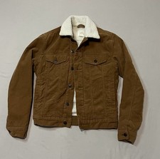 H&M L.O.G.G. Corduroy Sherpa Trucker Jacket Size XS Brown Fleece Collar picture