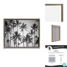 Stupell Industries 'black & White Palm Trees Skyline' Floating Frame Canvas Art picture