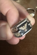 Vintage Military Onyx Gold Ring W/ Eagle & Diamond Accents picture
