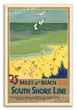 1925 South Shore Line 25 Miles of Beach - Vintage Travel Poster - 16x24 picture