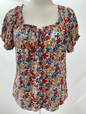 Boden Floral Peasant Blouse - 12 - Scoop Neck Tie Accent - NWOT picture