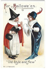 Atq Halloween Postcard 2 Witches Old Style & New Clapsaddle IAP 4439 Unposted picture