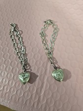 Two  Vintage WWII Sterling Silver Sweetheart Charm Bracelets, Uningraved  picture