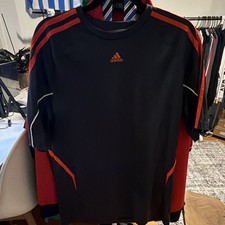 adidas Climalite Colorblock Logo Breathable Crew Neck T-Shirt Black Red M picture