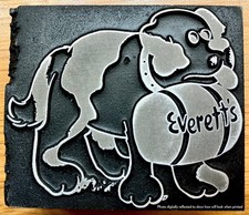 Happy Saint Bernard dog with barrel: vintage printing block (letterpress) picture