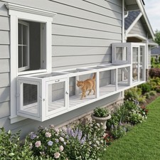 PawHut Wooden Outdoor Cat Tunnel Toy W/ Entrances, Cat Tube, White picture
