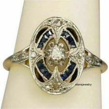 925 Silver Vintage Art Deco 2.5CT Lab Created Diamond & Sapphire Engagement Gift picture