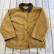 90s L.L. Bean Kids Canvas Barn Chore Jacket Collar Khaki Size Small Boys picture