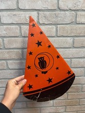 RARE Vintage 1930s Beistle Halloween Cardboard Party Hat Crescent Moon Owl Stars picture