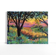 Original Sunset Landscape Wheat Field Tree Impressionist Painting 16x20 Canvas picture