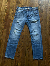 Diesel Men’s Krayver Slim Fit Tapered Blue Distressed Denim Jeans 5-Pocket picture