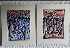 Martino Dorce Signed Matted Print Set of 2 Abstract water color originals matted picture