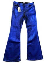 River Island Flare Jeans Womens 33x29.5 Blue Metallic Denim Edition 16R picture