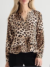 New Abbeline Top Womens S/M Leopard Print Wrap Long Sleeve Surplice V-Neck picture