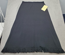 DIALOGUE Midi A-Line Skirt Womens XL Black Merino Wool Blend Fringe Hem Pull On picture