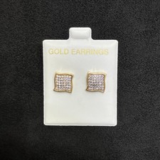 10k Real Yellow Gold Square Earrings cz picture