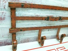 Vintage MCM Faux Leather Iron Coat Rack Wall Mount 4 Hook Jacques Adnet Style picture