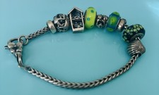 LAA 925 Sterling Silver Bracelet, 9 LAA/Pandora Charms/Beads, Clasp 33.41 grams picture