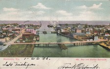 Manitowoc WI Wisconsin Bay Harbor Entrance Lake Michigan Vtg Postcard 9A picture