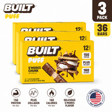 BUILT S’mores Chunk Puff Protein Bars 3 Pack 36 Count 15g Protein picture