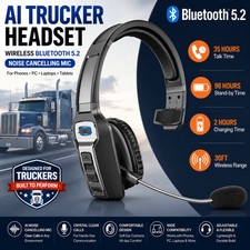 AI Trucker Headset Wireless Bluetooth 5.2 Noise Cancelling Mic For Phones PC US picture