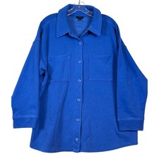 NWT Talbots Plus 1X Cobalt Blue French Terry Button Front Shacket Shirt Cozy picture