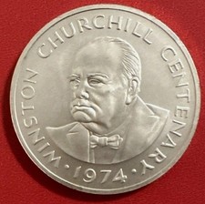 1974 TURKS & CAICOS ISL - 20 CROWNS - 100 YRS CHURCHILL - 1.15 Oz BU .925 SILVER picture