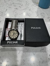 NEW VTG Pulsar Railroad Approved Watch Men 36mm Silver Tone Daydate VX43-0AD0 BH picture