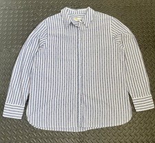 Boden Women’s Blue & White Striped Cotton Shirt Metallic Copper Flecks Size 16 picture