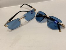 2 Pairs Rimless Reading Sunglasses +2.50 Tinted Blue Lens Gold Frame Readers Lot picture