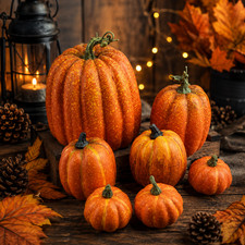 7Pcs Artificial Pumpkins Fall Autumn Halloween Harvest Table Decor Orange picture