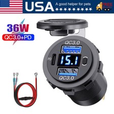 12V-24V PD + QC3.0 Dual USB Car Fast Charger Power Socket Outlet LED Voltmeter picture