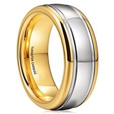 Ebay Wedding Rings Men. 8mm Domed Polished Gold & Silver Tungsten Wedding Band picture