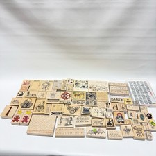 Vintage Wood Rubber Stamps Huge Lot New & Used 90+ Stamps Stampin Up Mixed Theme picture