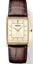 Seiko Essentials Mens Quartz Rectangular Brown Leather Strap Watch SWR064-SWR106 picture