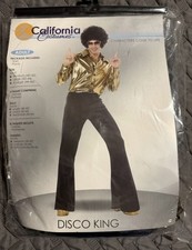 Men's Gold Disco King Costume Medium Halloween Gold Shirt & Black Pants 70’s picture