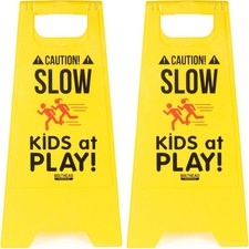 Pack of 2 Caution Slow Kids at Play Child Safety Double-Sided Sign Yellow picture