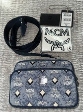 AUTH $795 MCM Klassik Jacquard Monogram Crossbody Messenger Bag Blue picture