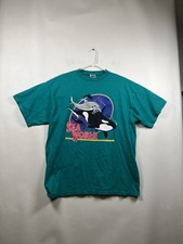 Vintage 90s SeaWorld Shamu Orca Dolphin T Shirt 2XL Tultex Teal Made in USA Crew picture