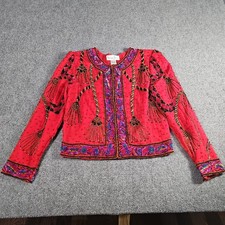 Laurence Kazar Vintage Red Silk Beaded Tassel Sequin Evening Jacket Small picture