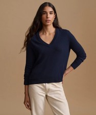 Jenni Kayne New Women's Flynn Cashmere V-Neck Dark Navy All Sizes Ships Free picture