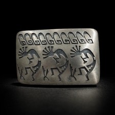 Authentic Hopi Buckle Kokopelli Sterling  Signed “A”. W/ Saddle Belt. picture