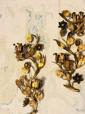 S. Salvadori Tole Gold Leaf Candle Pair Of Sconces, Floral picture