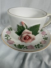 Vintage Teleflora Gifts 3D Pink Carnation Tea Cup & Saucer Set picture