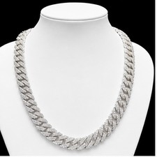 24” 3 Row Moissanite Cuban Link Chain 925 Sterling Silver picture