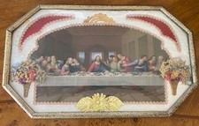 Vintage DaVinci Last Supper 3D Foil Diorama Lithograph Print Convex Bubble Glass picture